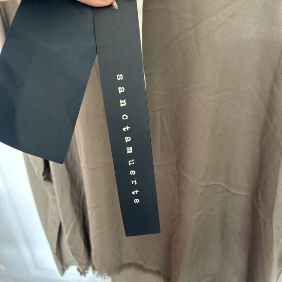 SANCTAMUERTE Top Raw Hem Brown Blouse Size XS Fringes Long Sleeve Oversize Boxy - Picture 3 of 11